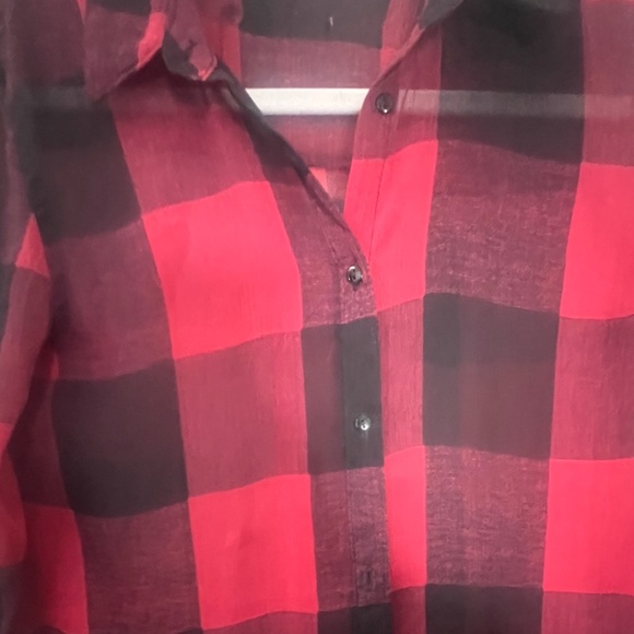 ZARA WOMEN’S CHECKERED PRINT SHEER SHIRTDRESS, SIZE SMALL, RED/BLACK - Picture 6 of 13